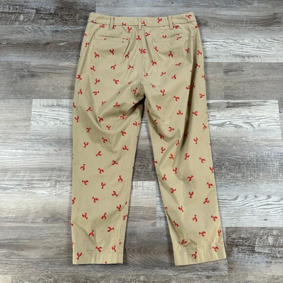J.Crew Lobster Print Chino Pants High Rise Khaki Red Embroidered 10P - Picture 4 of 8